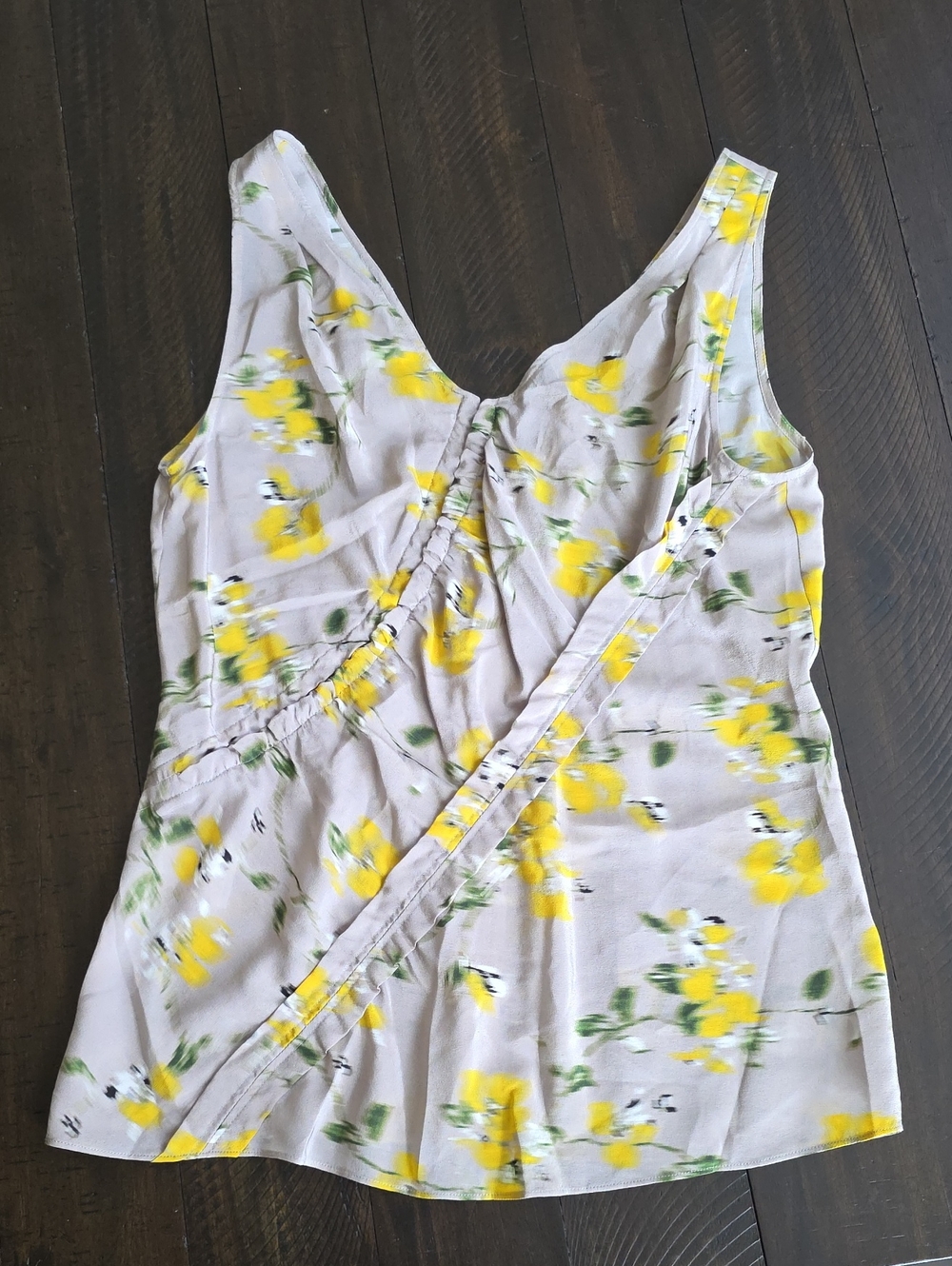 NEW Altuzarra Floral V-Neck Sleeveless Silk Tank Top Gray Yellow